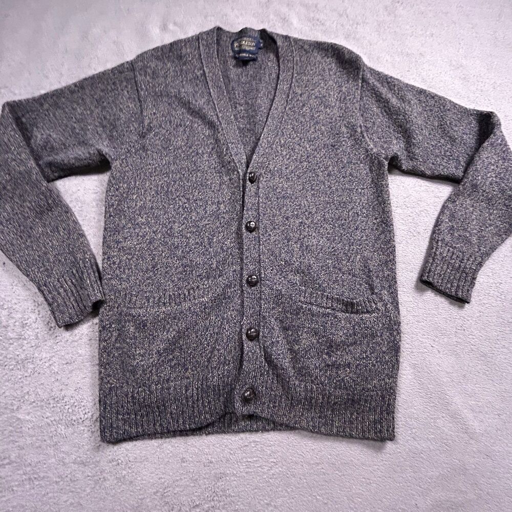 Pendleton Shetland Cardigan Sweater Mens Small Gray Washable Wool Knit Button